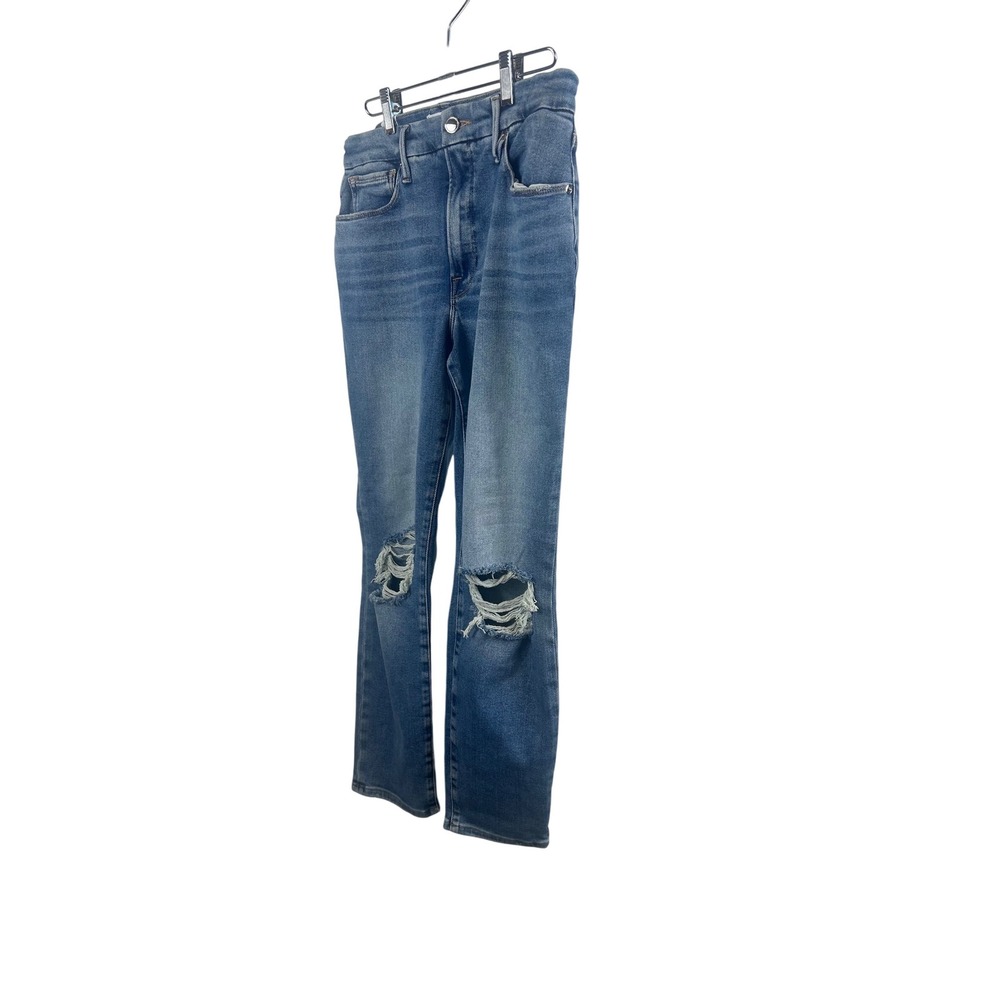Good American Distressed Knee Slim Fit High‎ Rise Jeans Women's Size 10 30